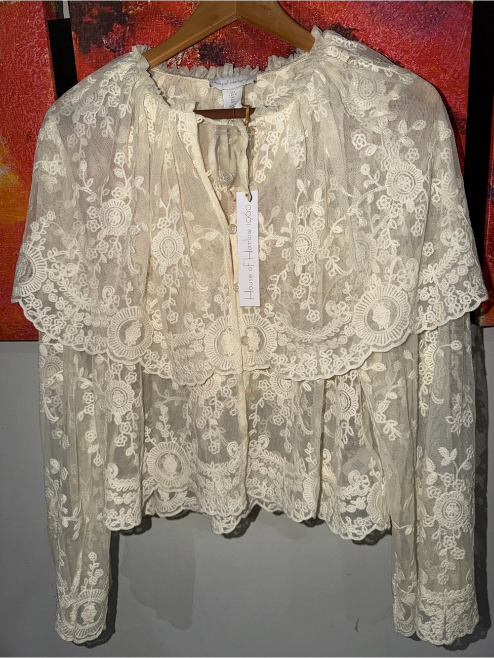 House of Harlow 1960 Cream Lace Ruffled Blouse. Size: L